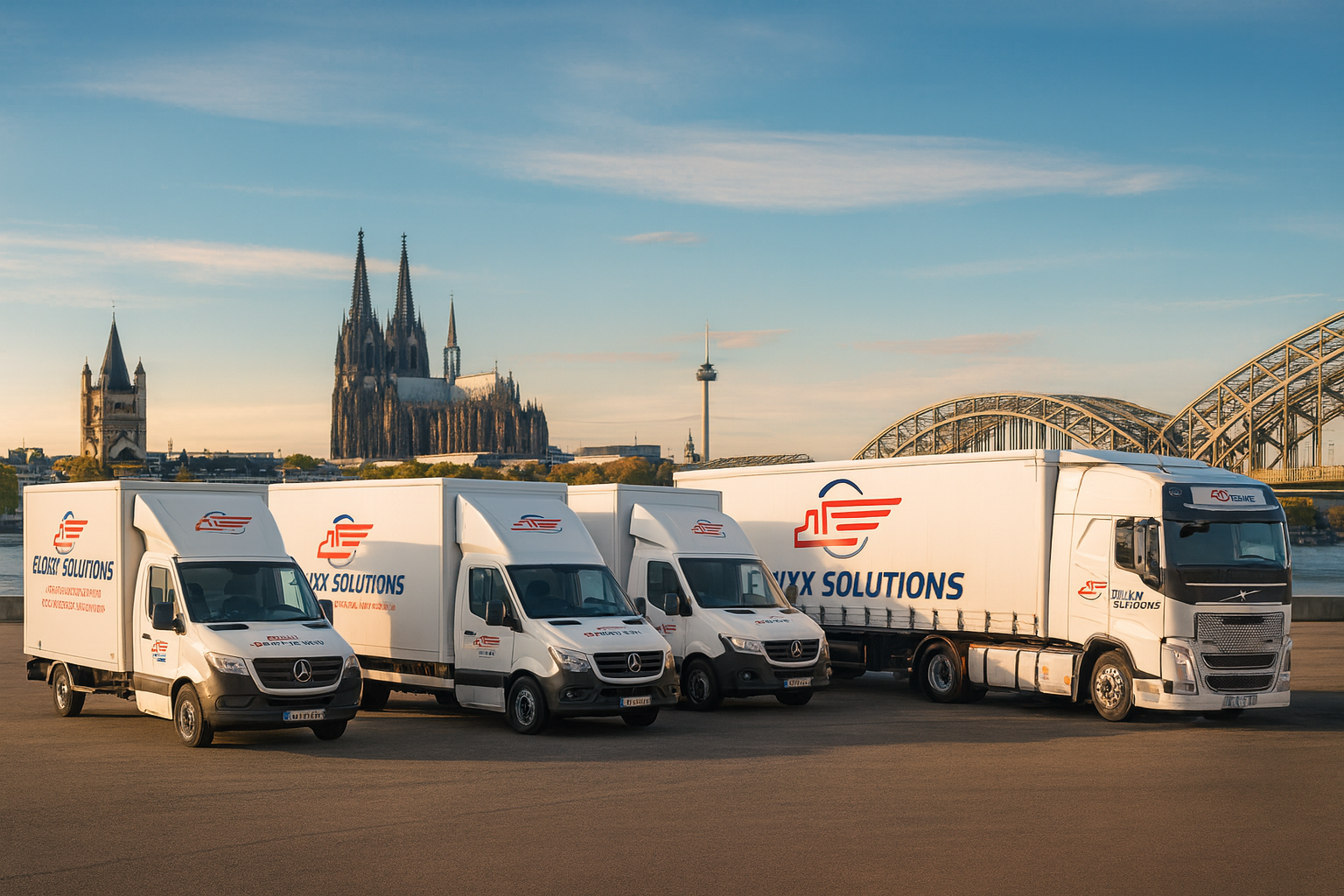 Eluxx Solutions Fahrzeugflotte vor dem Kölner Dom